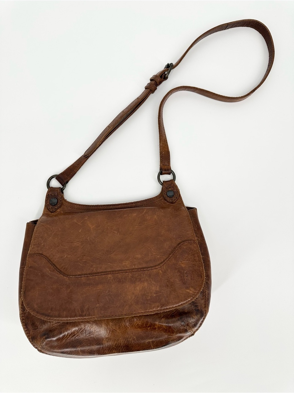 Frye Melissa Saddle crossbody bag in cognac leather